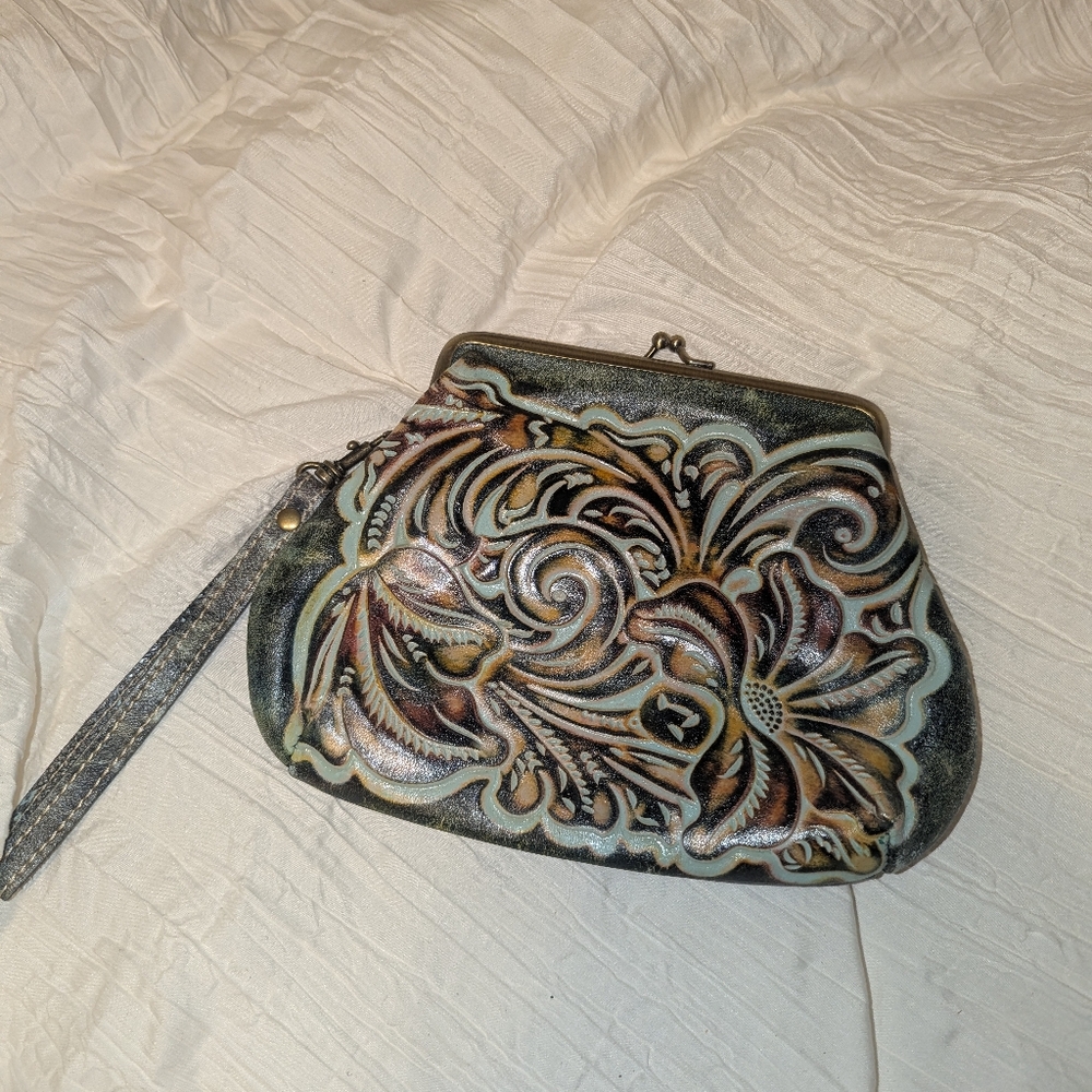 Patricia Nash Clutch Turquoise Tooled leather